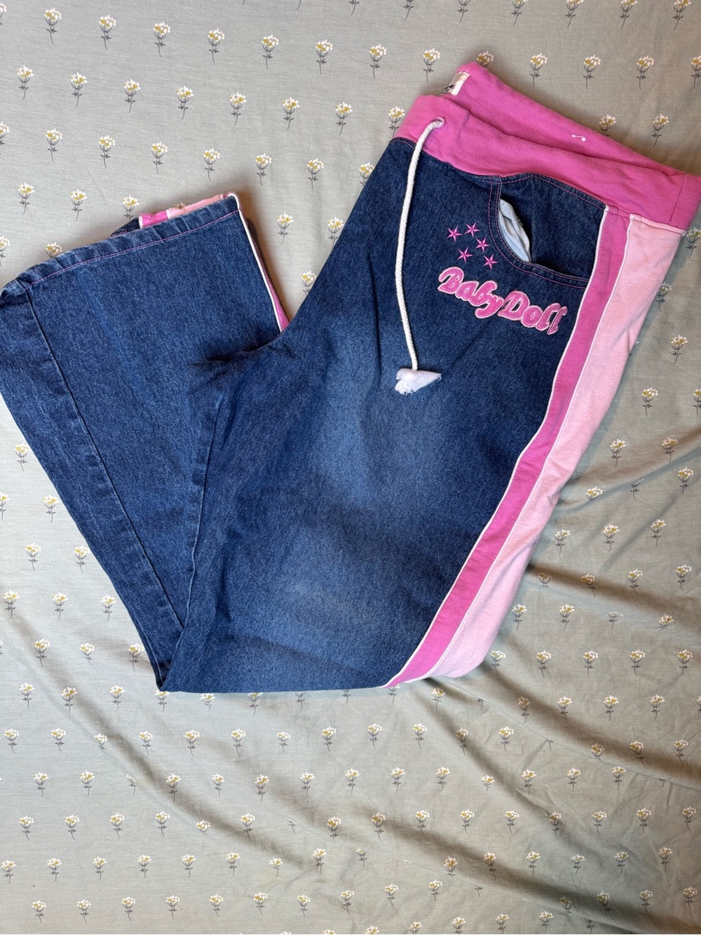 Vintage Y2K Sunshine Apparel Baby Doll Denim Pink Track Pants Jeans Wide Leg 22W